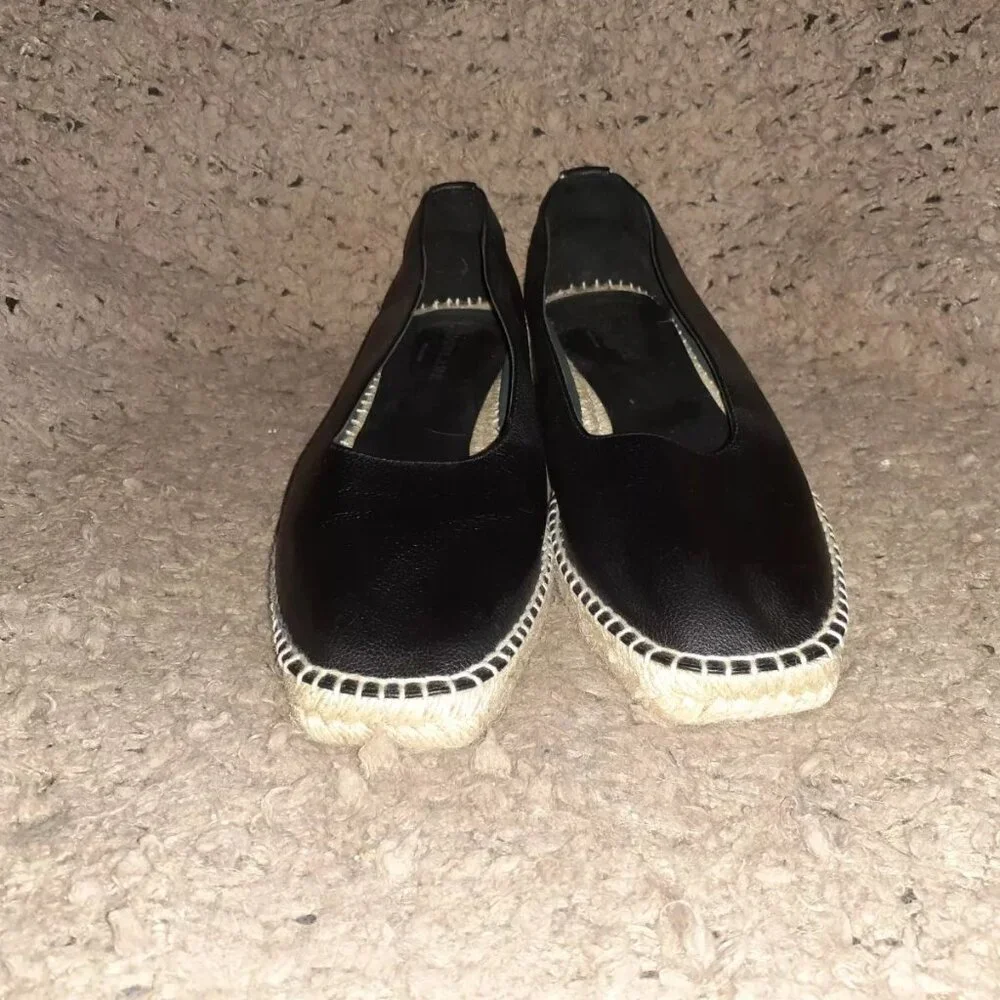 EVERLANE “The Espadrille” Black Leather/Jute Whipstitch & Wedge-Sz 11-NEW/NO BOX - Picture 3 of 8